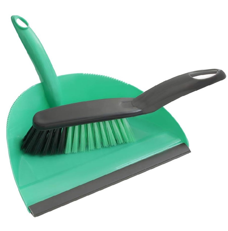 JVL Dustpan and Bristle Brush Set, Turquoise/Grey