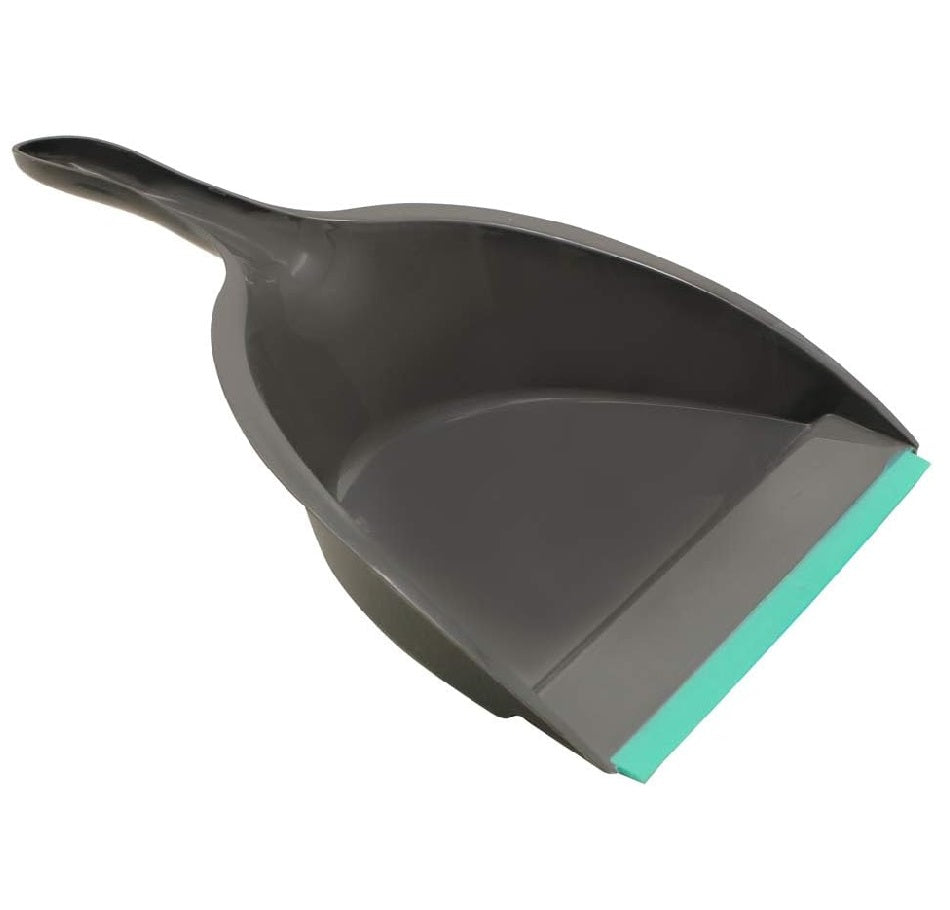 JVL Rubber Grip Dustpan and Bristle Brush Set, Grey/Turquoise