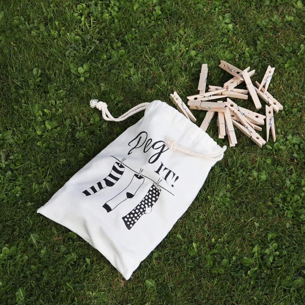 JVL Peg It, Peg Bag with Wooden Pegs, Pack of 100 (19-243)