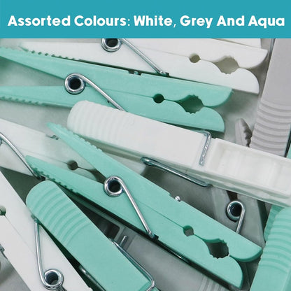 JVL Strong Hold Rust Resistant Plastic Pegs, Pack of 100 Clothes Pegs White / Aqua