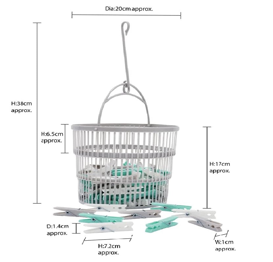 JVL Round Collapsible Peg basket with Plastic Pegs, Pack of 50, Multicolor, One Size, (19-217) , Aqua