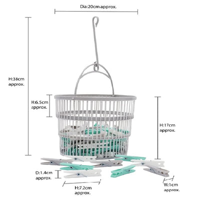 JVL Round Collapsible Peg basket with Plastic Pegs, Pack of 50, Multicolor, One Size, (19-217) , Aqua