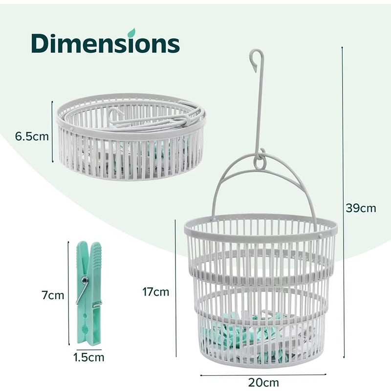 JVL Round Collapsible Peg basket with Plastic Pegs, Pack of 50, Multicolor, One Size, (19-217), Aqua Clothes Pegs White / Grey