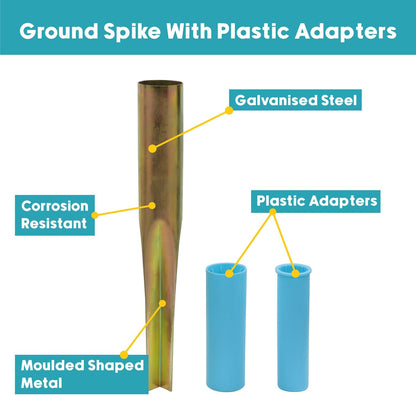 JVL Heavy Duty Multi Fit Ground Soil Spear Spike with Adaptor to fit 32, 38, 50 MM Diameter Poles, Silver, One Size