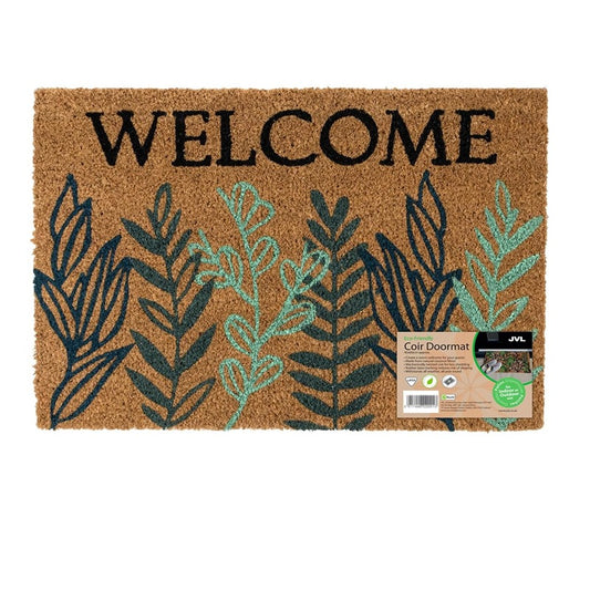 JVL Latex Backed Coir Doormat, - Welcome Leaves Door Mat 40x60cm