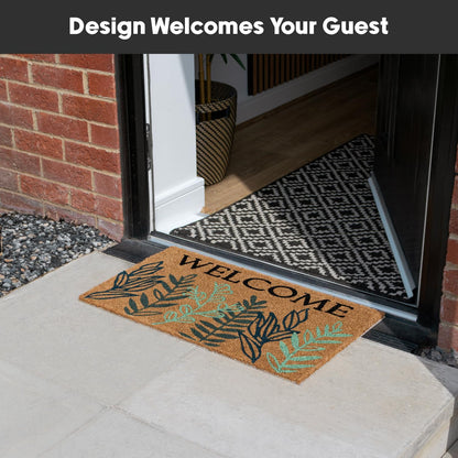 JVL Latex Backed Coir Doormat, 40x60cm - Welcome Leaves
