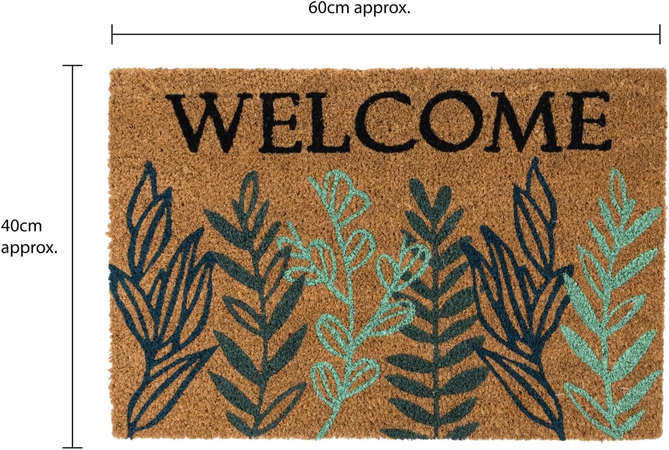 JVL Latex Backed Coir Doormat, 40x60cm - Welcome Leaves