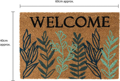 JVL Latex Backed Coir Doormat, 40x60cm - Welcome Leaves