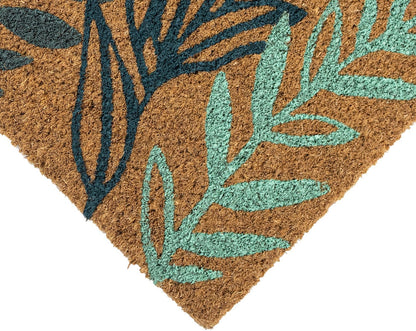 JVL Latex Backed Coir Doormat, 40x60cm - Welcome Leaves