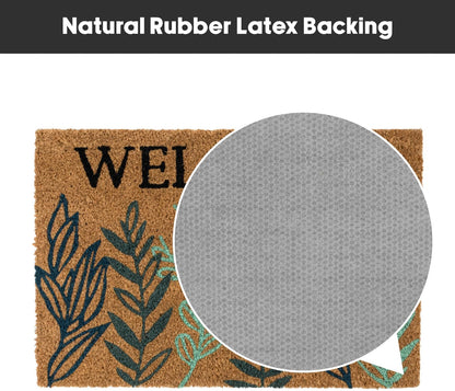 JVL Latex Backed Coir Doormat, 40x60cm - Welcome Leaves