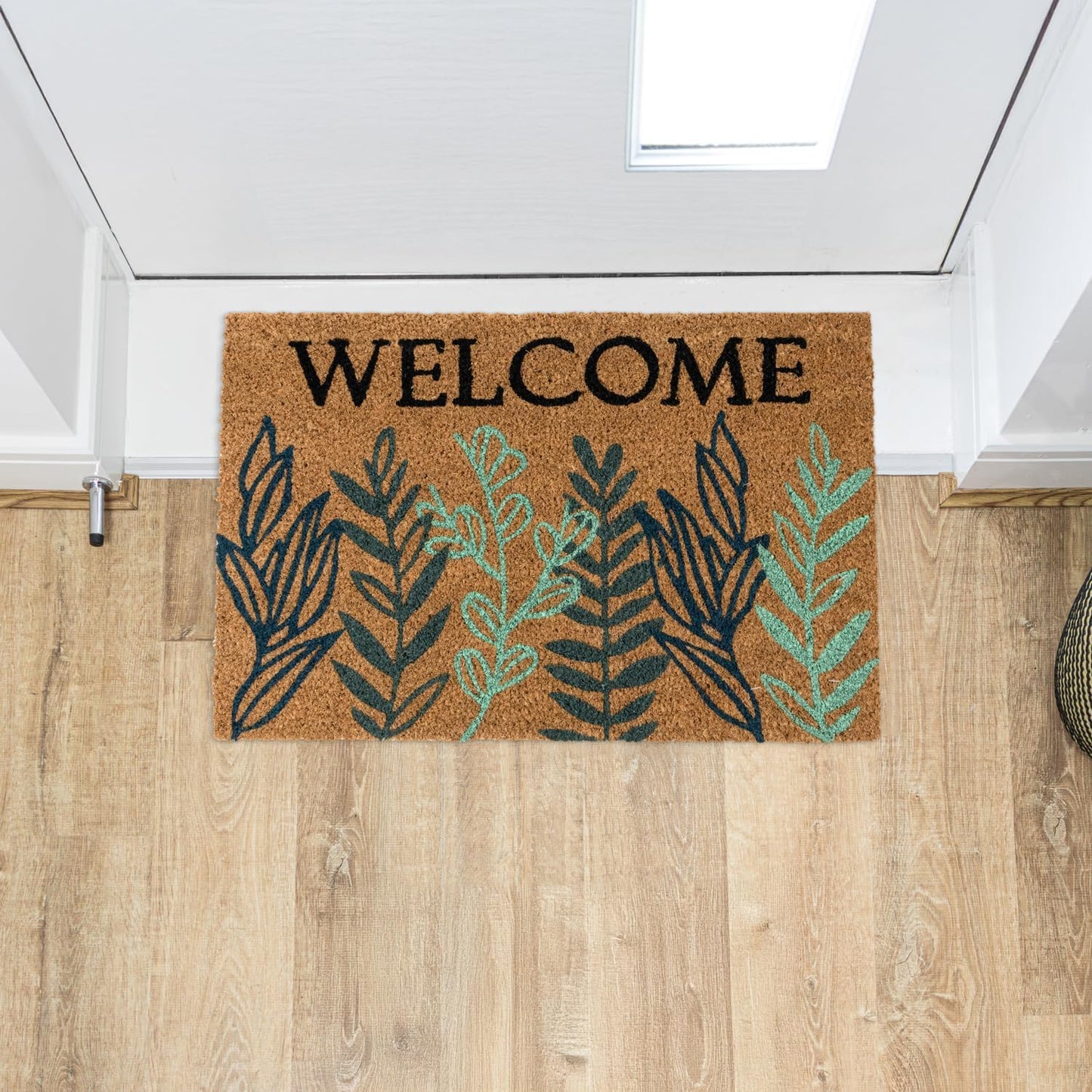 JVL Latex Backed Coir Doormat, 40x60cm - Welcome Leaves