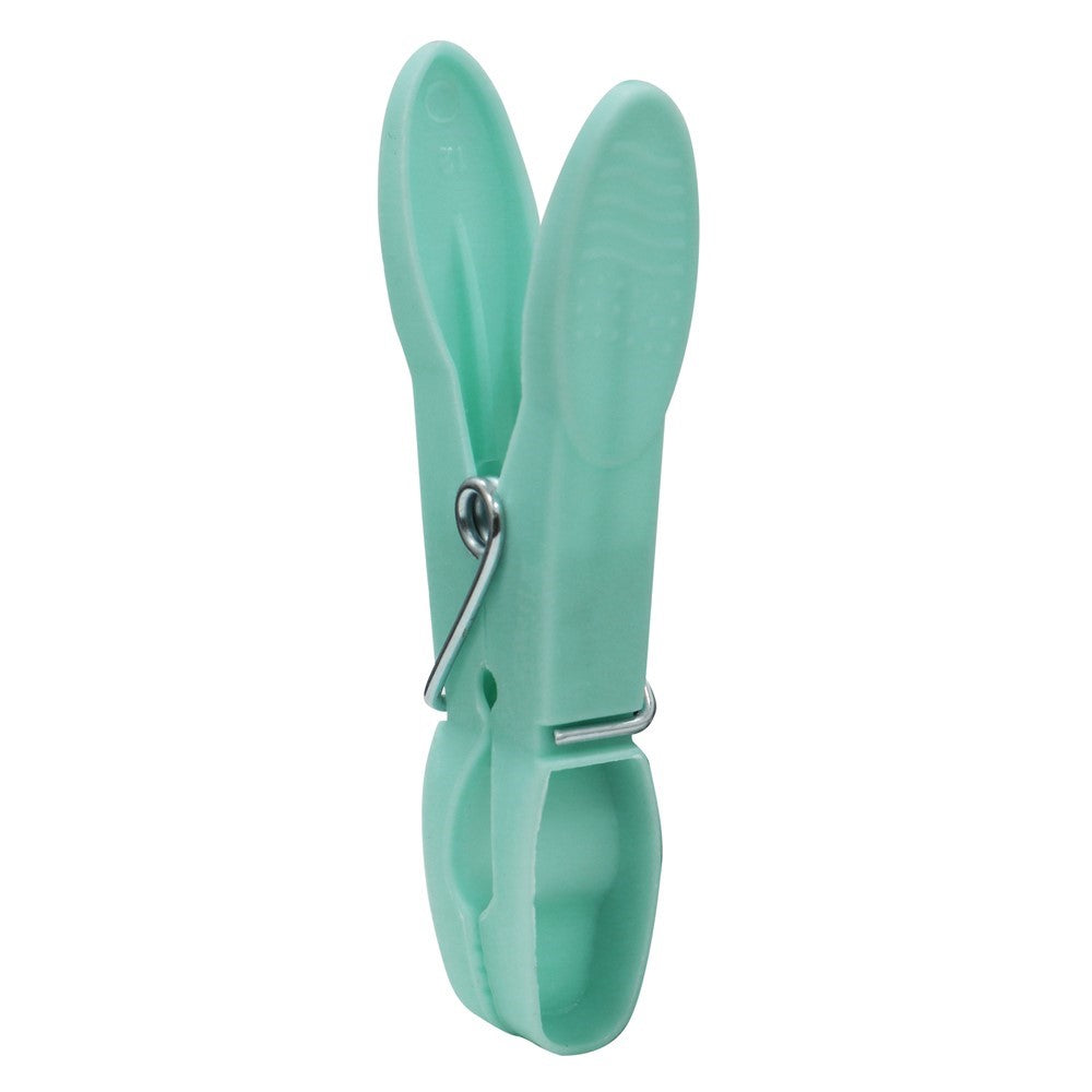 JVL Strong hanging 36 plastic clothes pegs with clear basket and hook, Aqua, Grey, White, One Size,