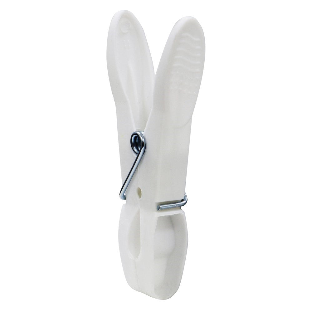 JVL Strong hanging 36 plastic clothes pegs with clear basket and hook, Aqua, Grey, White, One Size,