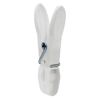 JVL Strong hanging 36 plastic clothes pegs with clear basket and hook, Aqua, Grey, White, One Size,