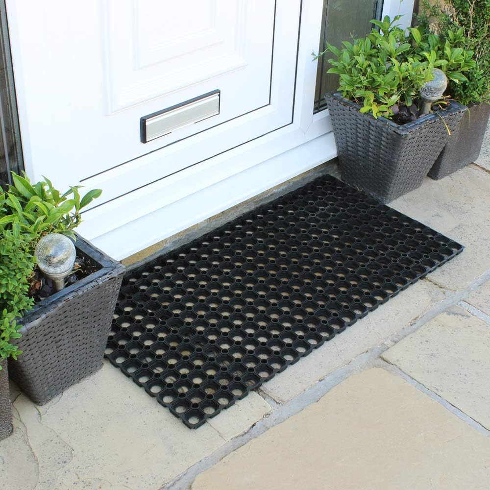 JVL Rondo Rubber Ring Heavy Duty Outdoor Contract Door Mat, Black, 50 x 100 cm