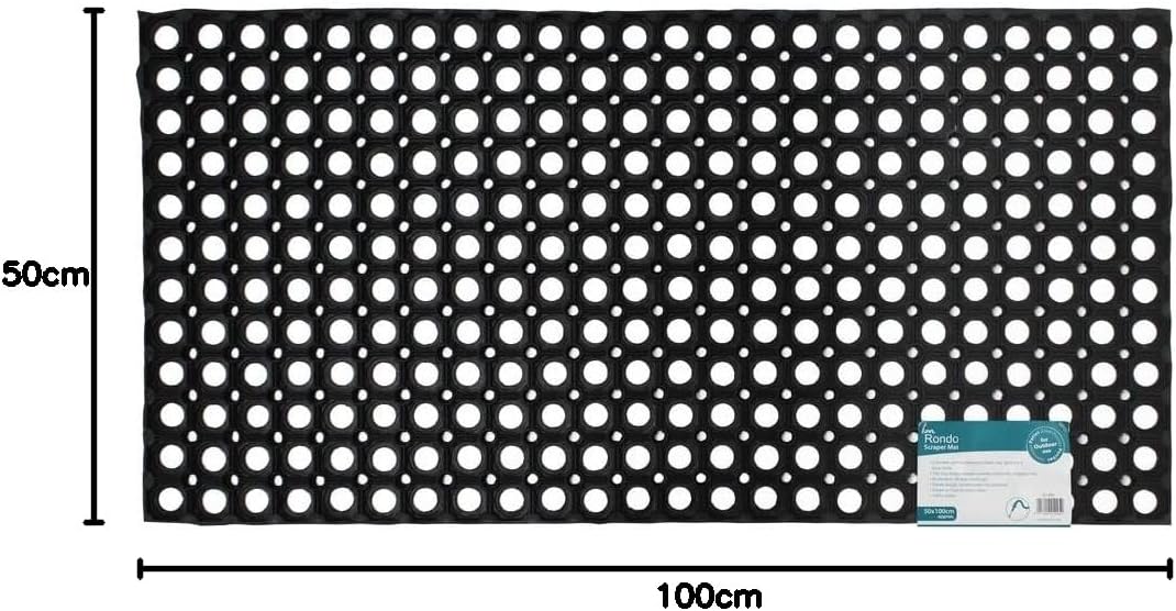 JVL Rondo Rubber Ring Heavy Duty Outdoor Contract Door Mat, Black, 50 x 100 cm