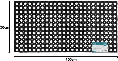 JVL Rondo Rubber Ring Heavy Duty Outdoor Contract Door Mat, Black, 50 x 100 cm