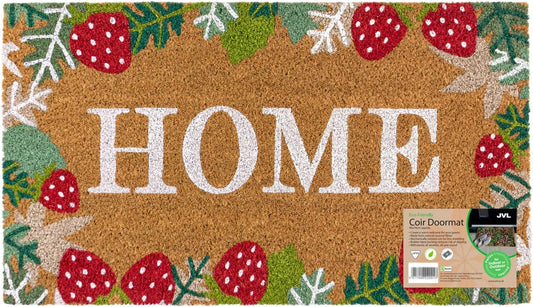 JVL Eco-Friendly Latex Backed Coir Entrance Doormat, 40x70cm - Strawberry Fields