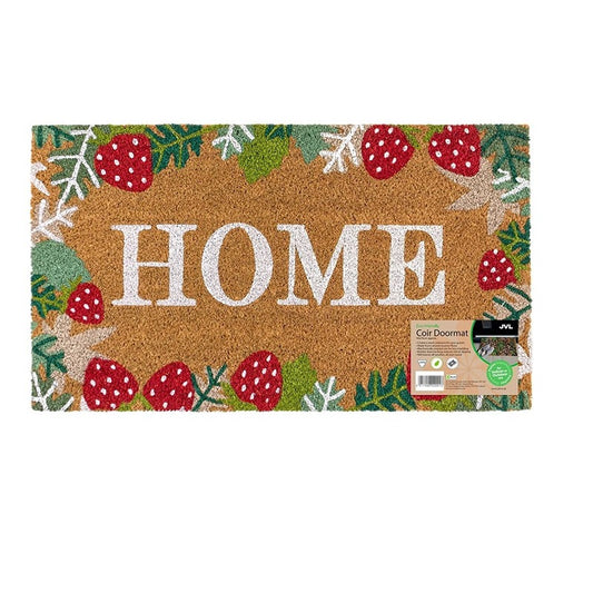 JVL Eco-Friendly Latex Backed Coir Entrance Doormat, - Strawberry Fields Door Mat 40x70cm
