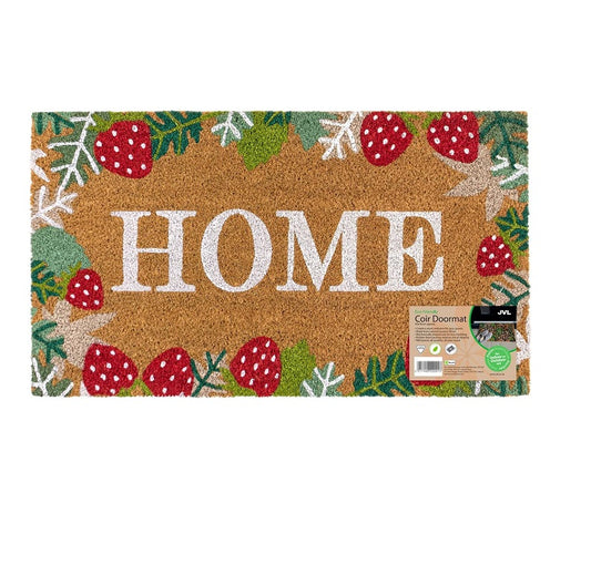 JVL Eco-Friendly Latex Backed Coir Entrance Doormat, 40x70cm - Strawberry Fields