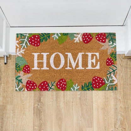 JVL Eco-Friendly Latex Backed Coir Entrance Doormat, 40x70cm - Strawberry Fields