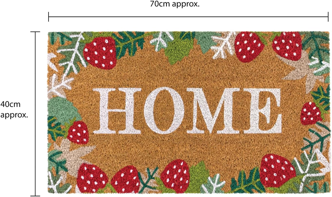 JVL Eco-Friendly Latex Backed Coir Entrance Doormat, 40x70cm - Strawberry Fields