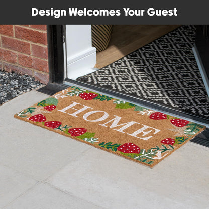JVL Eco-Friendly Latex Backed Coir Entrance Doormat, 40x70cm - Strawberry Fields