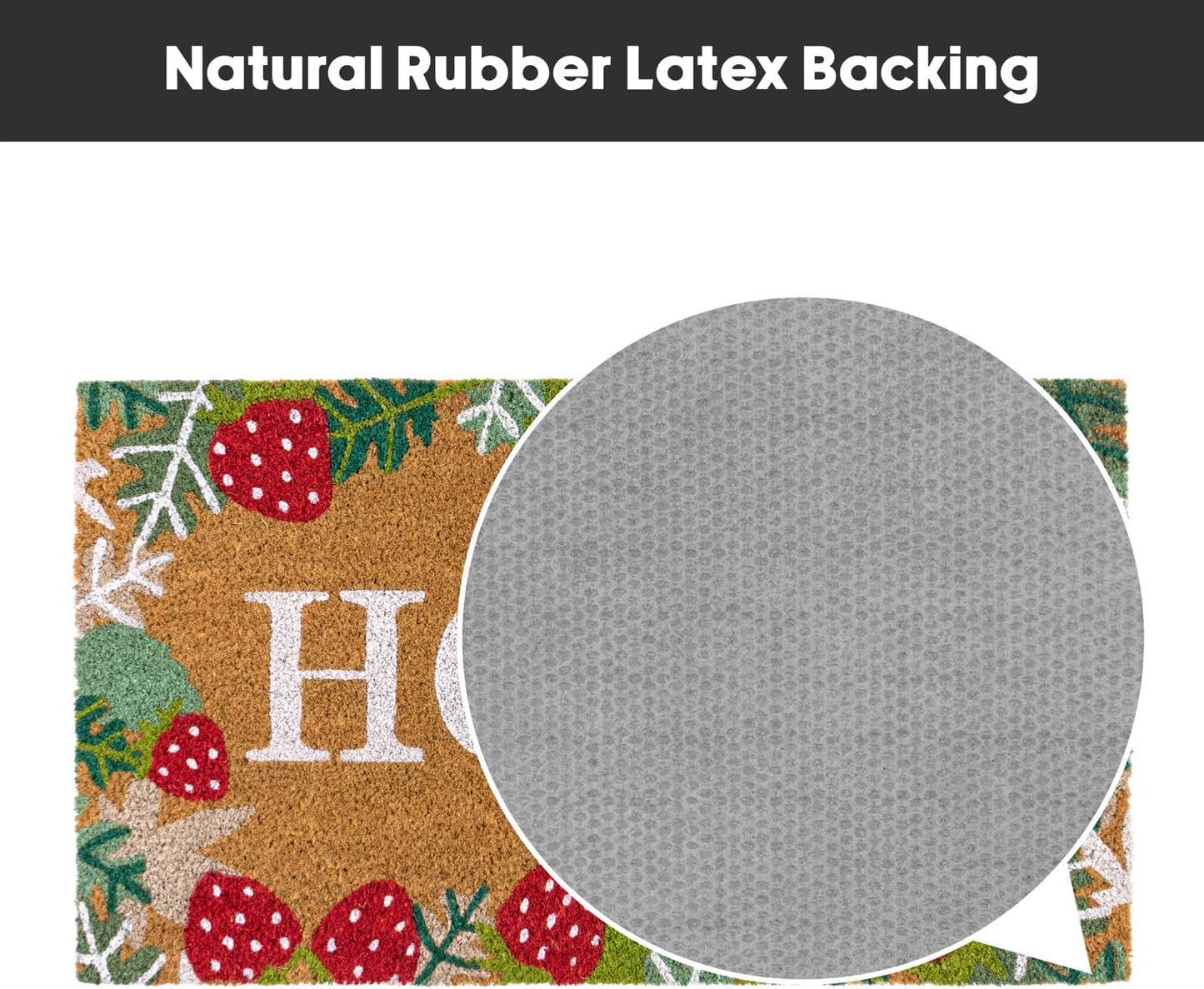 JVL Eco-Friendly Latex Backed Coir Entrance Doormat, 40x70cm - Strawberry Fields