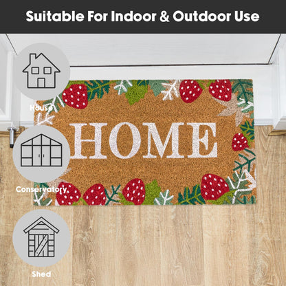 JVL Eco-Friendly Latex Backed Coir Entrance Doormat, 40x70cm - Strawberry Fields