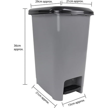 JVL Slim Plastic Lidded Foot Pedal Waste Bin, Grey