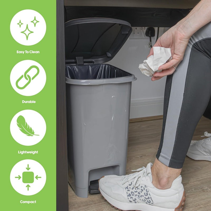 JVL Slim Plastic Lidded Foot Pedal Waste Bin, Grey