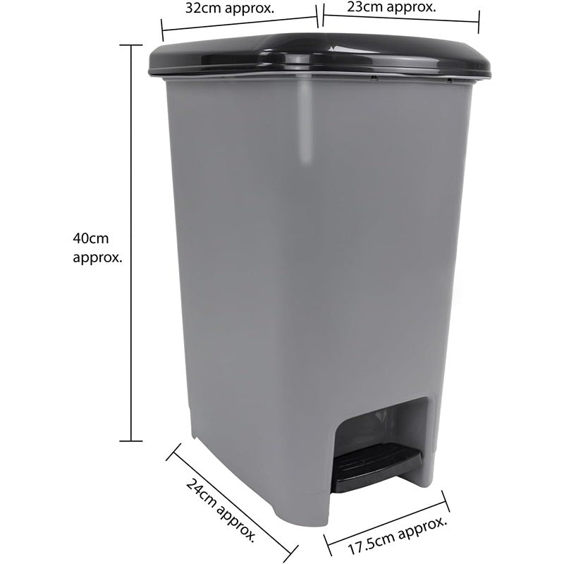 JVL Slim Plastic Lidded Foot Pedal Waste Bin, Grey
