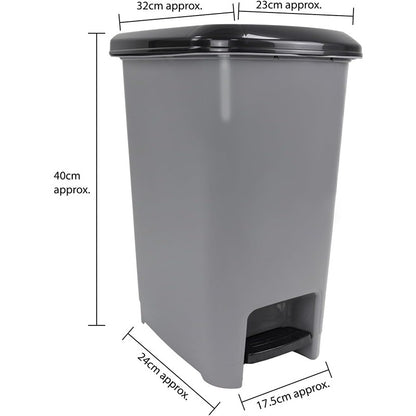 JVL Slim Plastic Lidded Foot Pedal Waste Bin, Grey