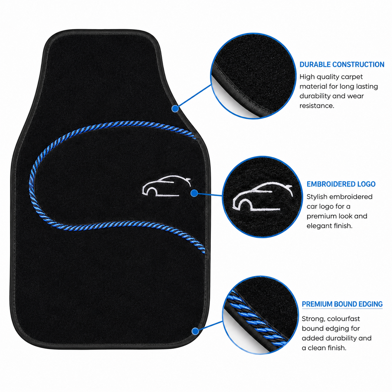Calibre Car Mat Set 59x42cm 4pc carpet & rubber