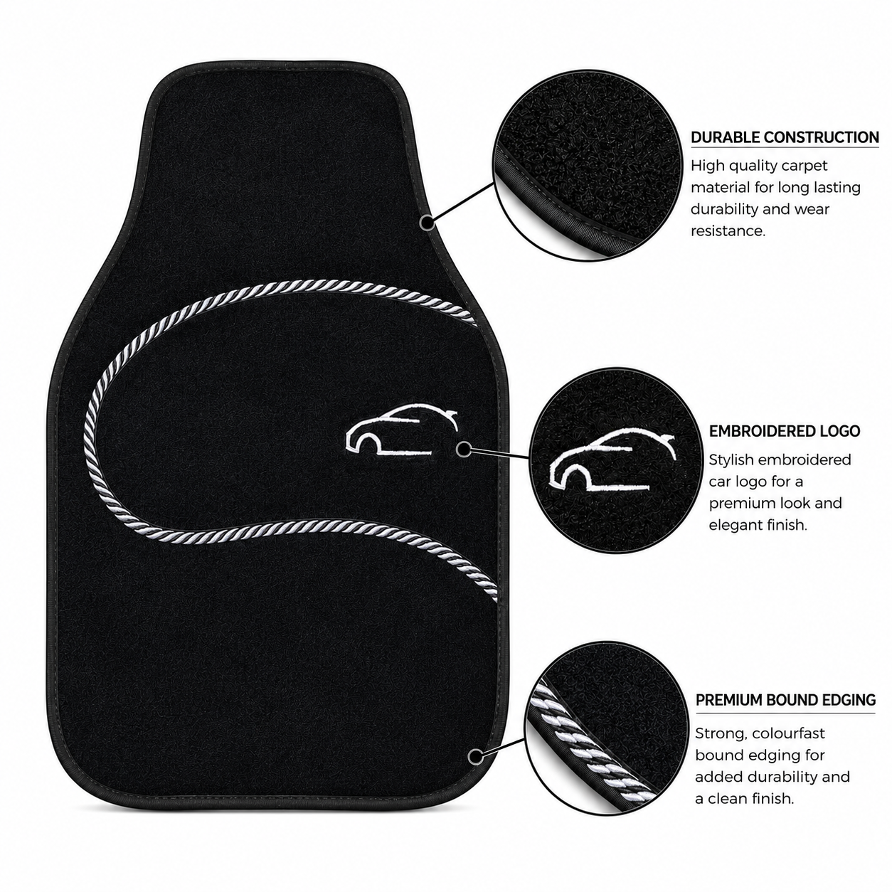 Calibre Car Mat Set 59x42cm 4pc carpet & rubber