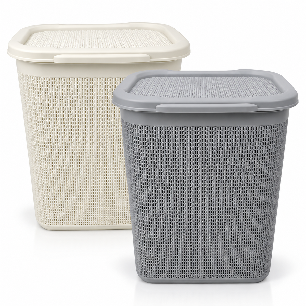 JVL Loop Laundry Basket Plastic Rectangular Lidded - 50 Litres
