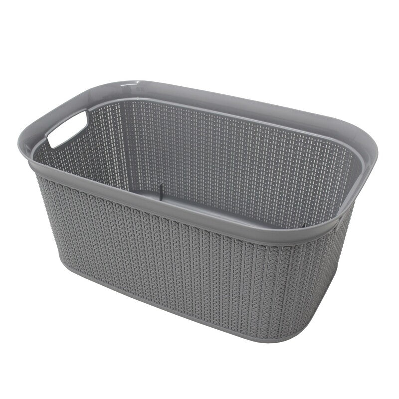 JVL Knit Design Loop, Plastic, Rectangular, Linen Laundry Basket with Handles, 38 Litre