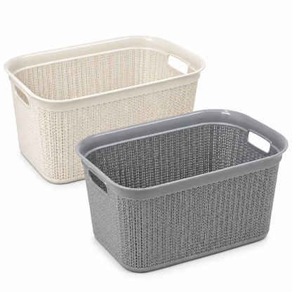 JVL Knit Design Loop, Plastic, Rectangular, Linen Laundry Basket with Handles, 38 Litre