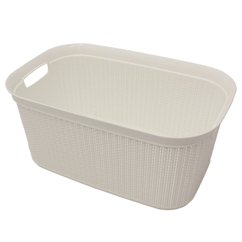 JVL Knit Design Loop, Plastic, Rectangular, Linen Laundry Basket with Handles, 38 Litre