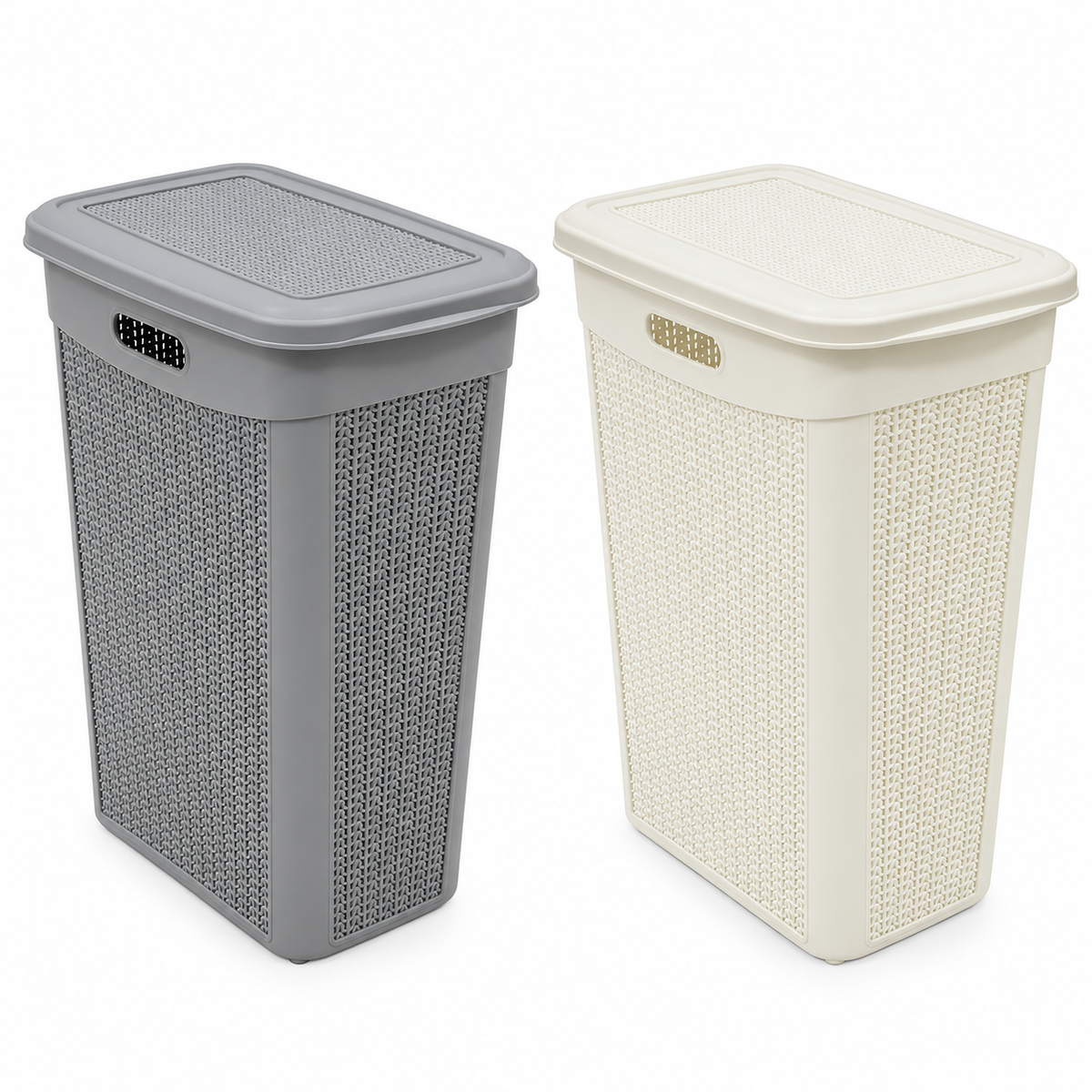 JVL 43L Knit Design Slim Laundry Basket, H:55 x W:46 x D:29cm Approx