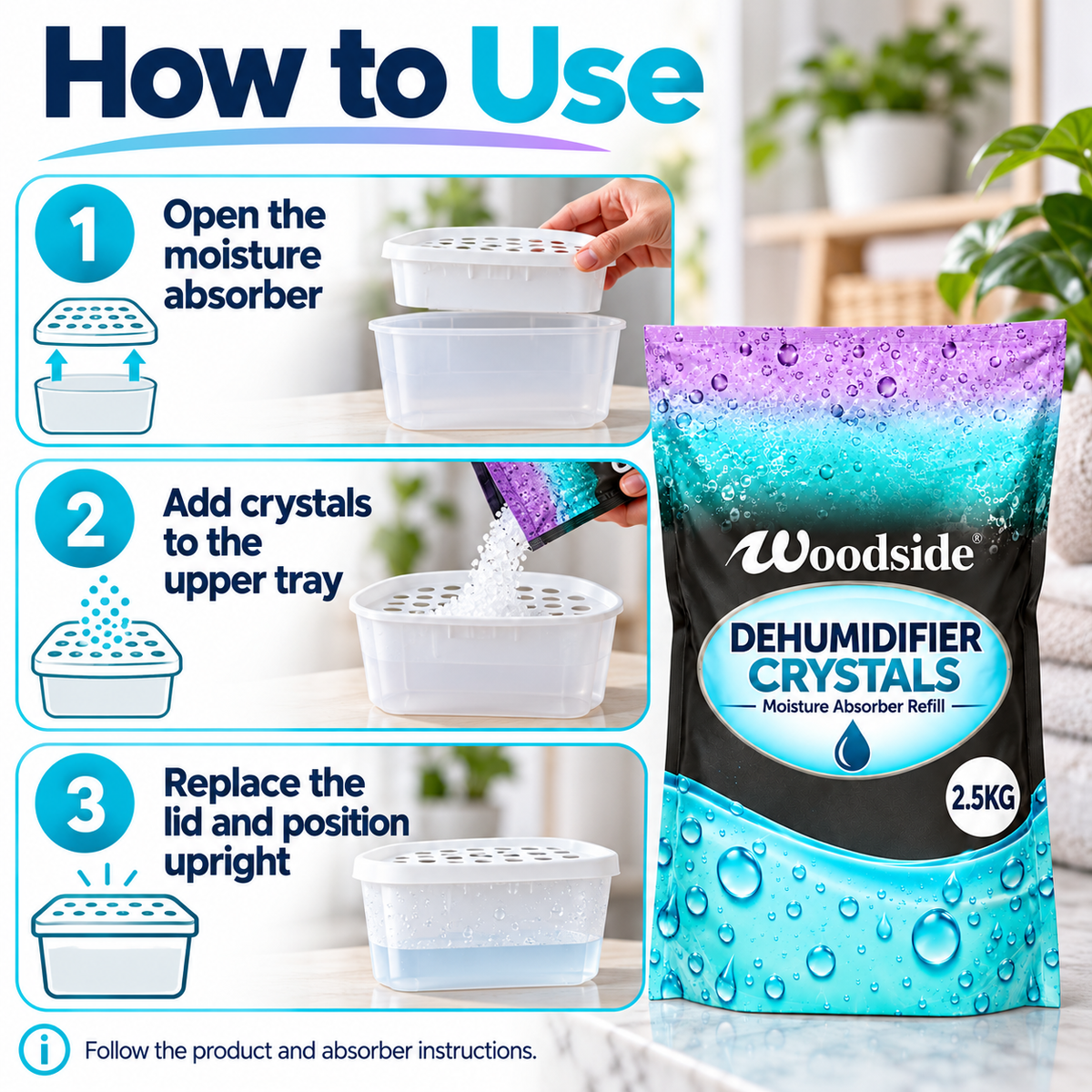 Moisture Absorber Trap Dehumidifier refill Crystals 2.5kg