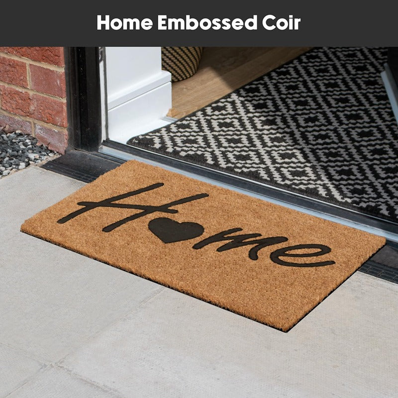 JVL Rubber Embossed PVC Backed Coir Doormat, 40x60cm