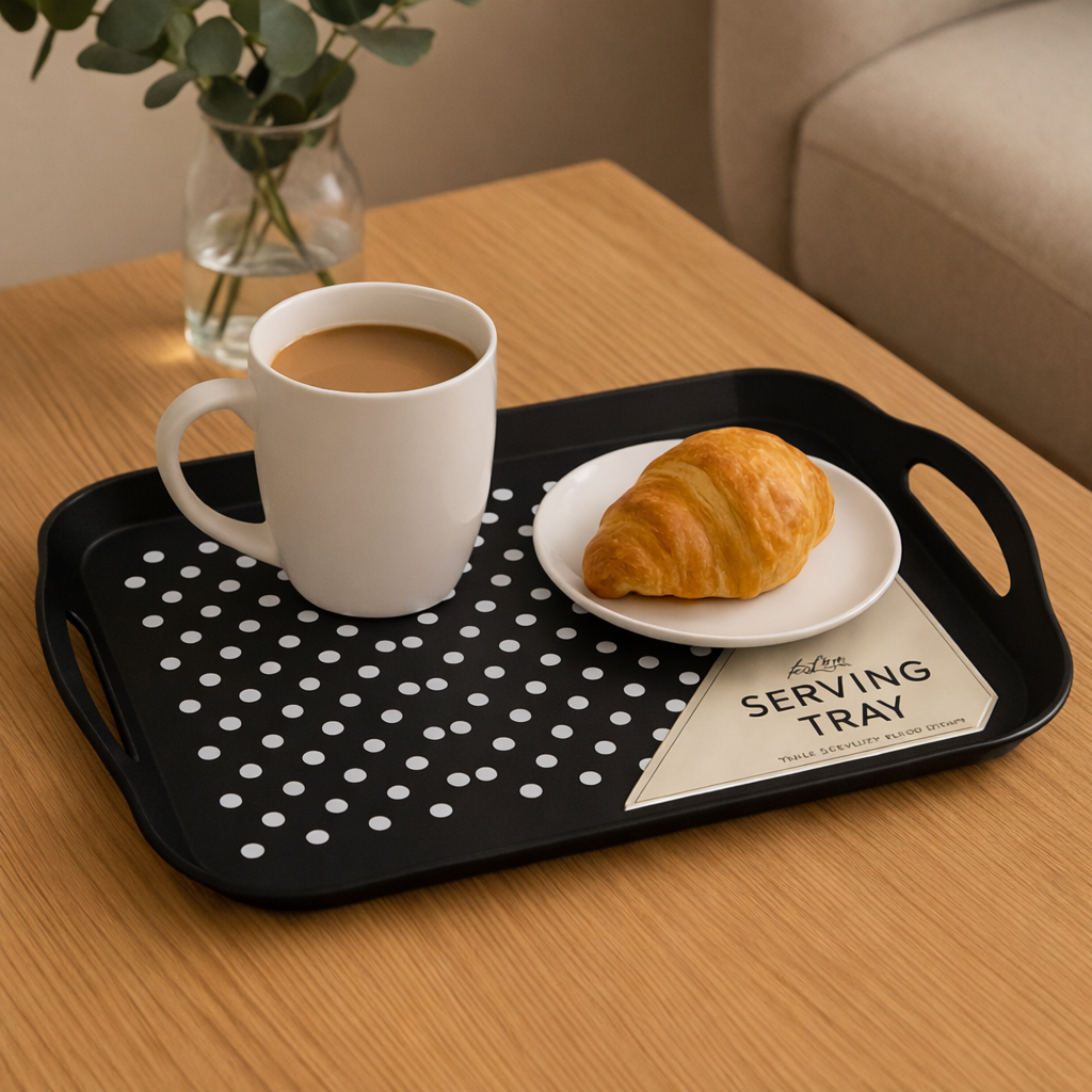 Anti Non Slip Plastic Food Tray Rubber Grip Surface Serving Lap Dinner pk2