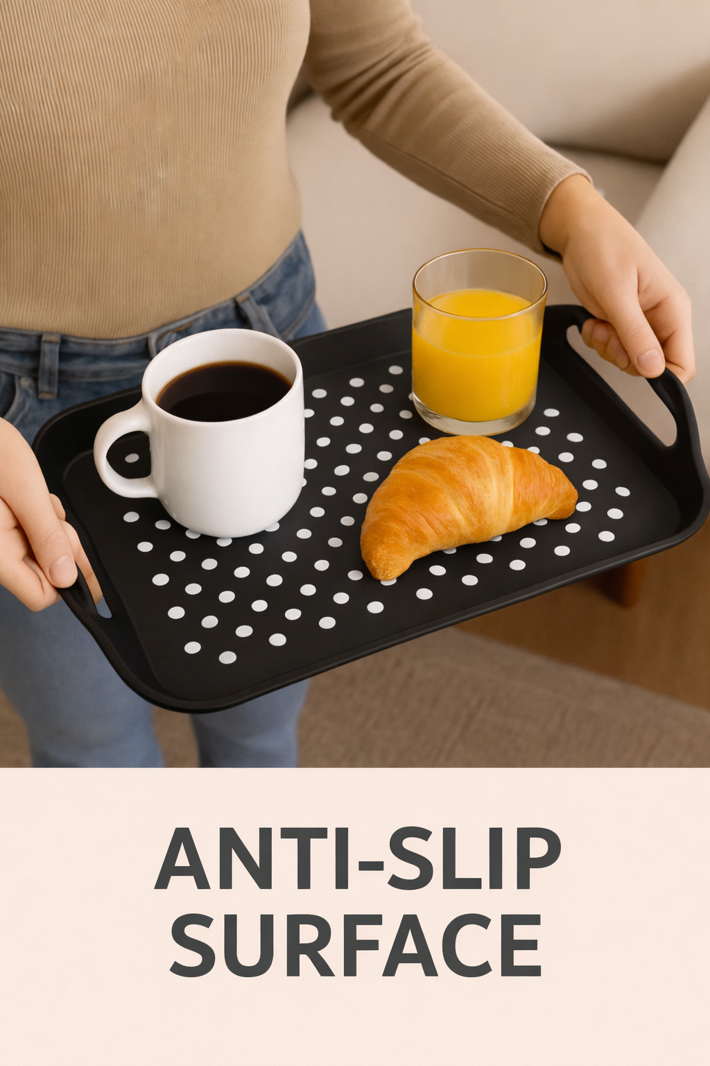 Anti Non Slip Plastic Food Tray Rubber Grip Surface Serving Lap Dinner pk2
