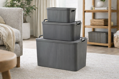 Stackable Storage box Ribbed Grey