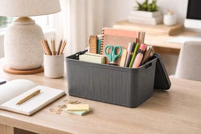 Stackable Storage box Ribbed Grey