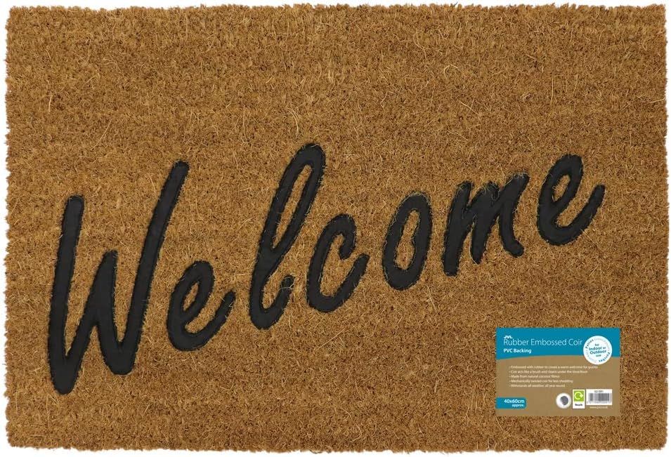 JVL Rubber Embossed PVC Backed Coir Doormat, 40x60cm