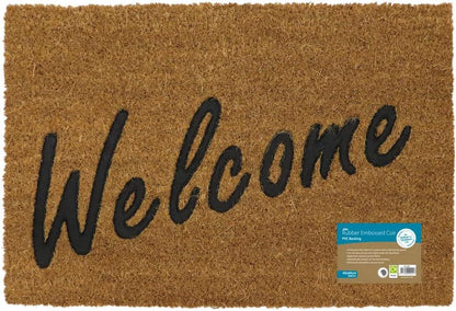 JVL Rubber Embossed PVC Backed Coir Doormat, 40x60cm
