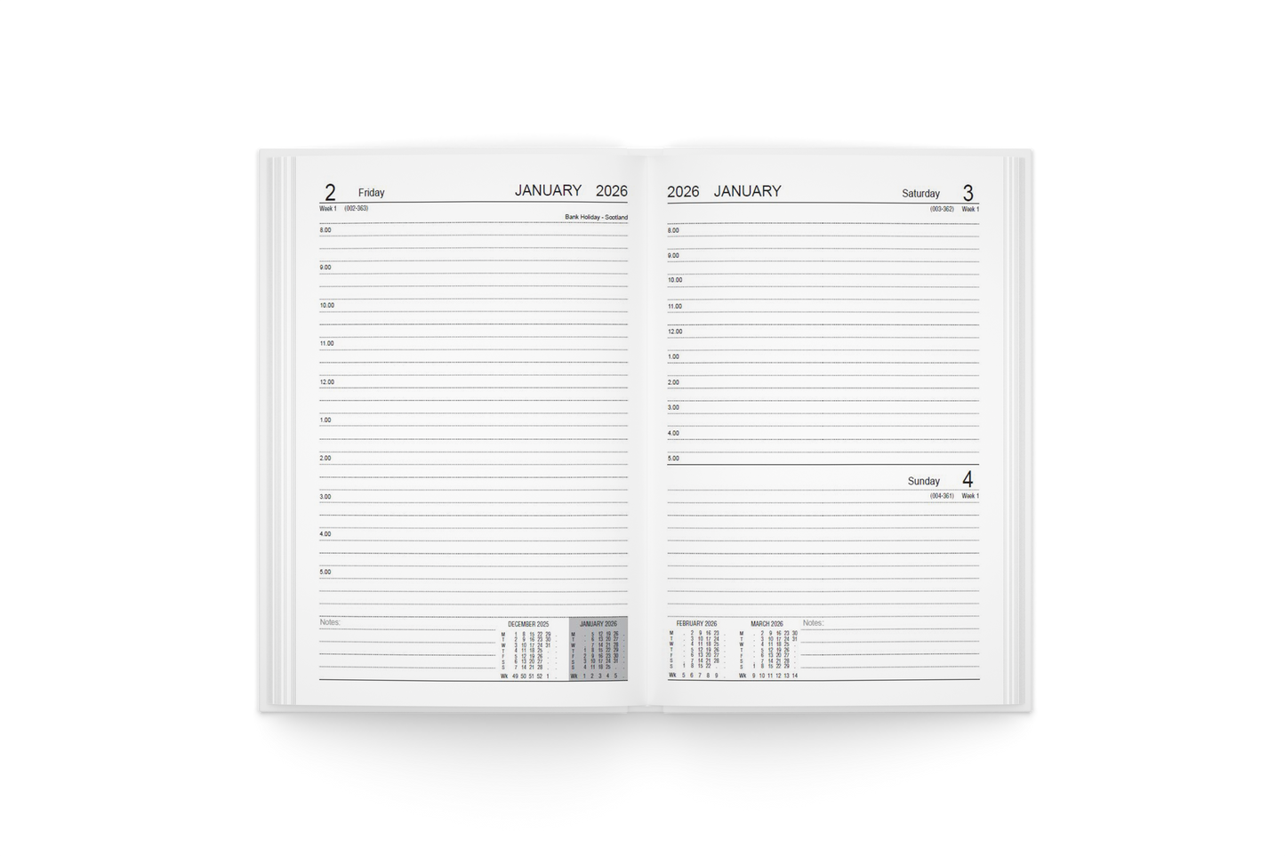 2026 Diary A4 Page a Day Hardback Colours
