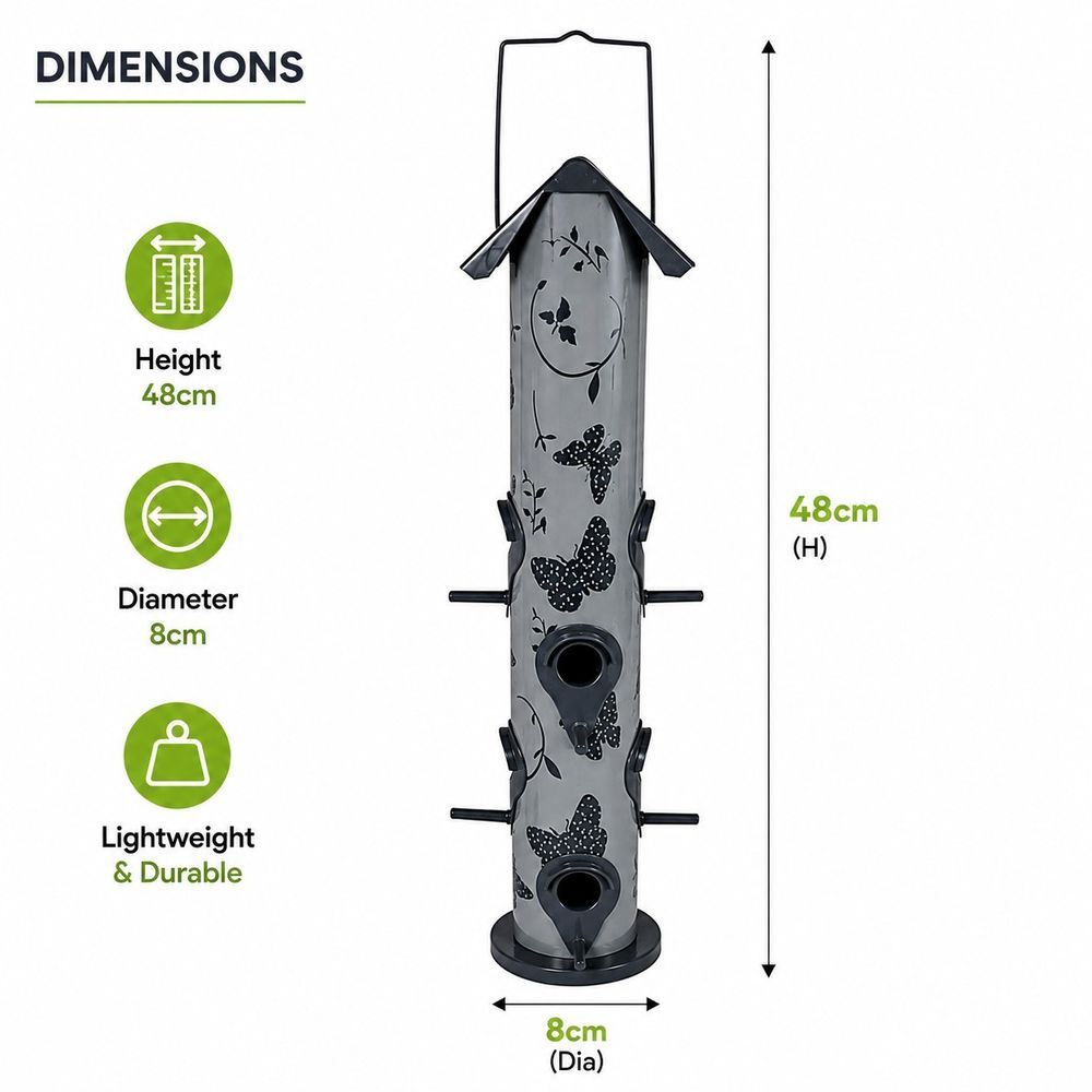 large bird seed feeder 48cm grey or green butterfly pattern
